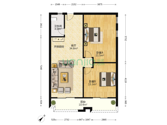 湖心岛公寓 2室1厅1卫 106平方