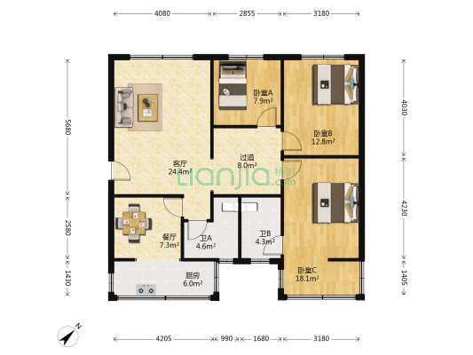 黄金路113号 3室2厅2卫 109平方
