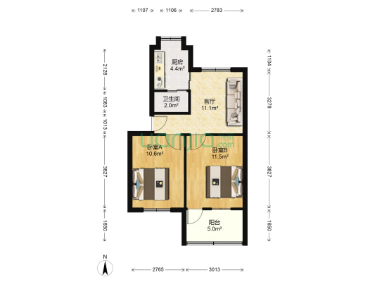 南钢花园 2室1厅1卫 59平方