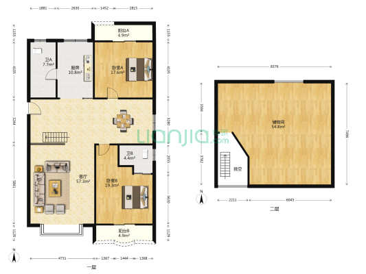 观景园 2室1厅2卫 179平方