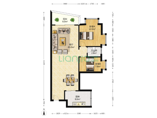 教师新村(花边南路) 2室1厅1卫 96平方