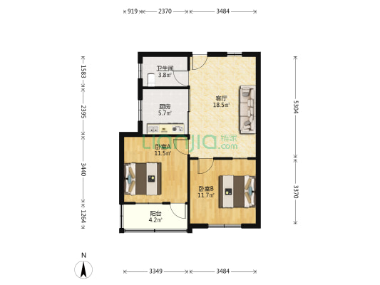和睦家园 2室1厅1卫 66平方