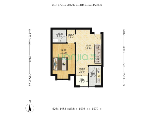 梧桐苑 1室1厅1卫 59平方