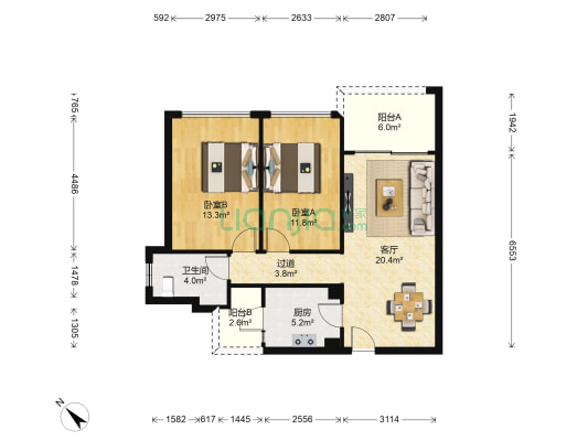 天汇半岛恒景湾 2室1厅1卫 82平方