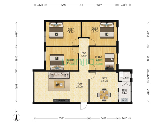 沧洲巷1号 4室2厅1卫 91平方