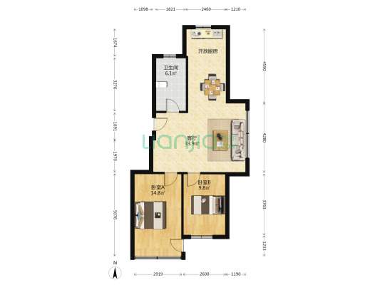 木兰花园 2室1厅1卫 87平方