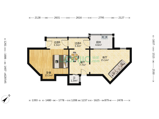 醒狮路2号 1室2厅1卫 70平方