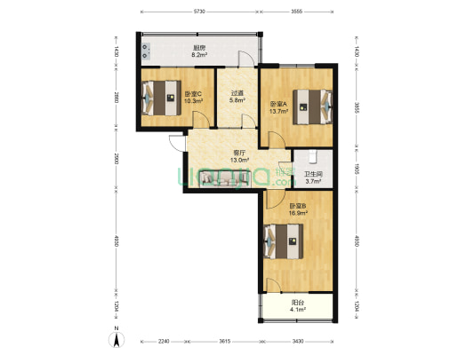 环卫局宿舍 3室1厅1卫 84平方