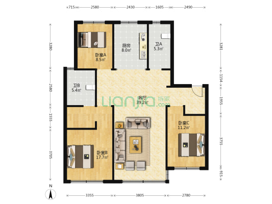 华润置地大江玖悦 3室1厅2卫 122平方