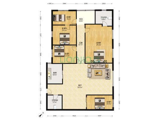 新源大厦 5室1厅2卫 239平方