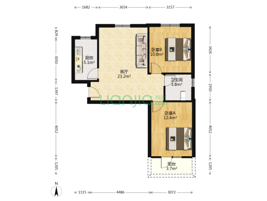 华生•汉口城市广场四期 2室1厅1卫 84平方