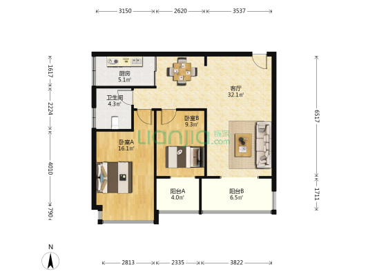 望兴嘉年华 2室1厅1卫 97平方