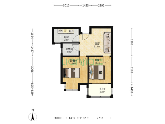 北苑小区二期 2室1厅1卫 63平方