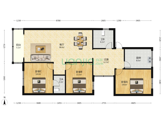 云岭西路37号 3室1厅2卫 156平方