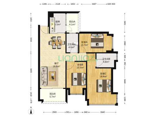 世纪新城二期幸福时光 3室2厅2卫 116平方