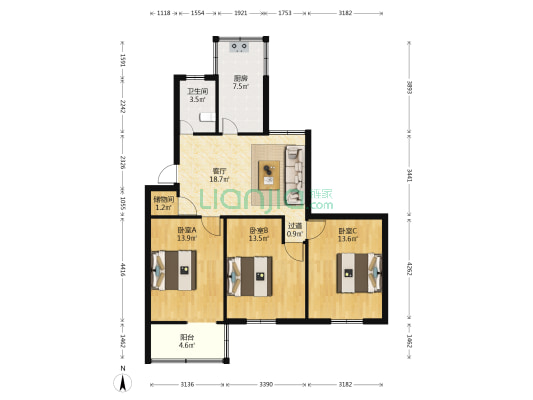 状元新村 3室1厅1卫 94平方