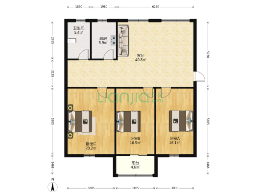 市府路7号 3室1厅1卫 133平方