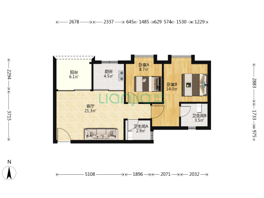 华富楼 2室1厅2卫 71平方