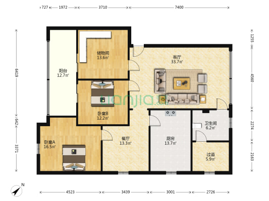紫岩路268号 2室2厅1卫 126平方
