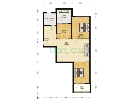 北园大街236 2室1厅1卫 103平方