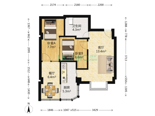 广宇公寓 2室2厅1卫 54平方