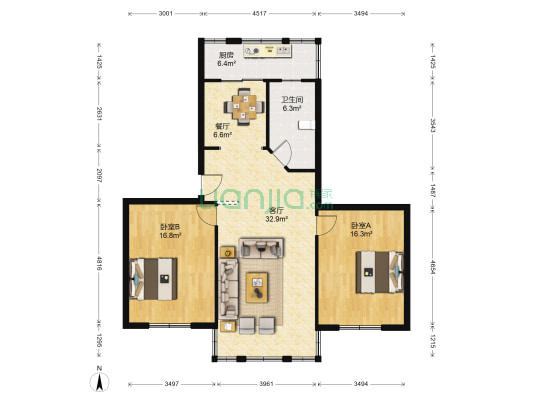新普盛公寓 2室2厅1卫 96平方
