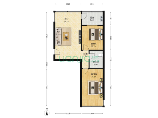 美高家属院 2室1厅1卫 77平方