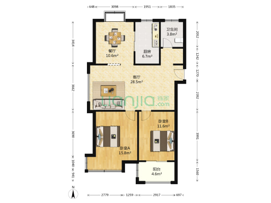 安澜花苑 2室2厅1卫 113平方