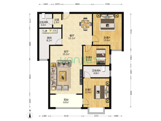 嘉盛宁和园 3室2厅2卫 137平方