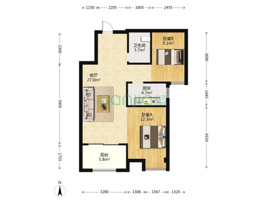 共和里新苑1区 2室1厅1卫 75平方