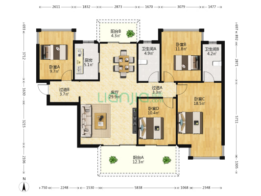 彰泰·凤岭江湾 4室1厅2卫 125平方