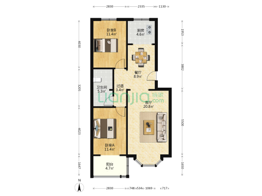 南北通透格局好，中间楼层，集中供暖，配套齐全-户型图