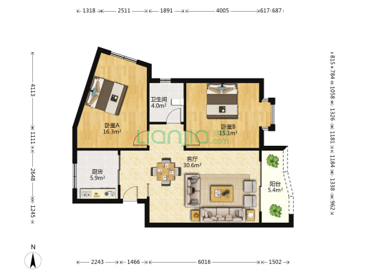 金桃园 2室1厅1卫 90平方
