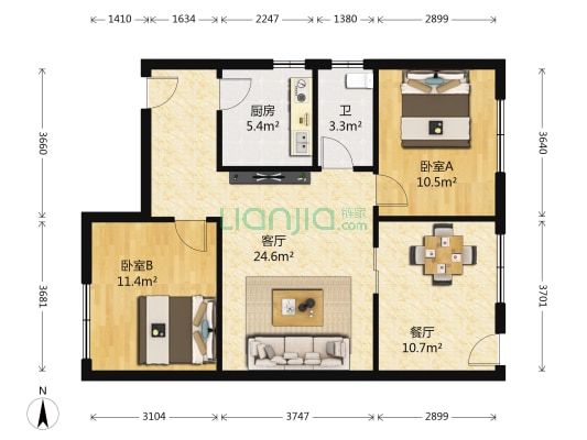 东山路久联宿舍 2室2厅1卫 71平方
