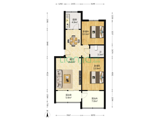 联合大学家属院 2室1厅1卫 71平方