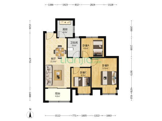 东流紫园桐景苑 3室1厅1卫 90平方