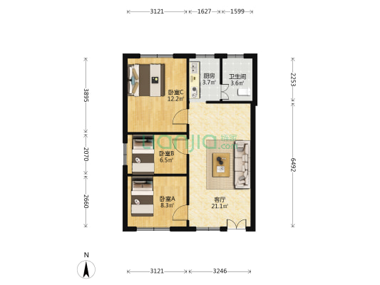 上新街5号 3室1厅1卫 66平方
