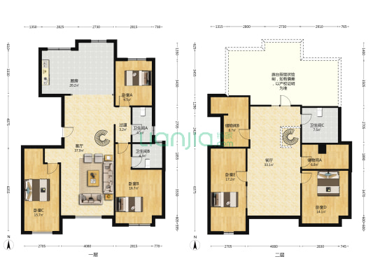红蔷花园 5室2厅3卫 137平方