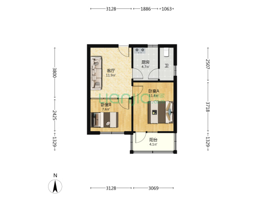 桂花新村 2室1厅1卫 53平方