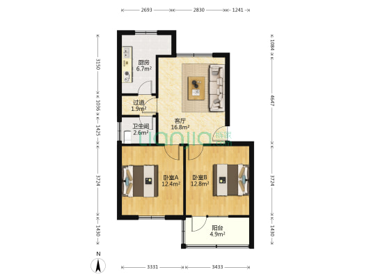 胶州市教工幼儿园一村分园 2室1厅1卫 74平方