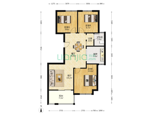 金石蓝郡 3室2厅1卫 98平方