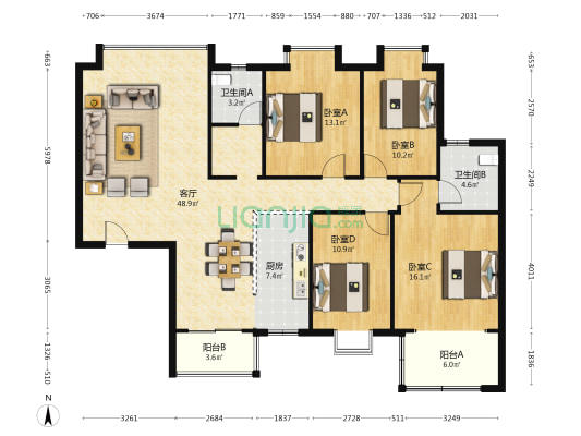 上庭苑 4室1厅2卫 152平方