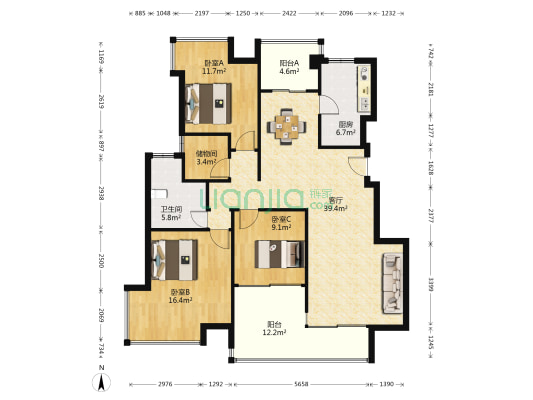 保利圆梦城二区 3室1厅1卫 127平方