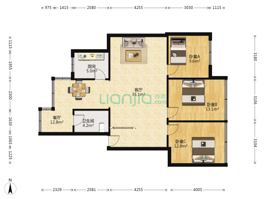 建设路213号 3室2厅1卫 111平方