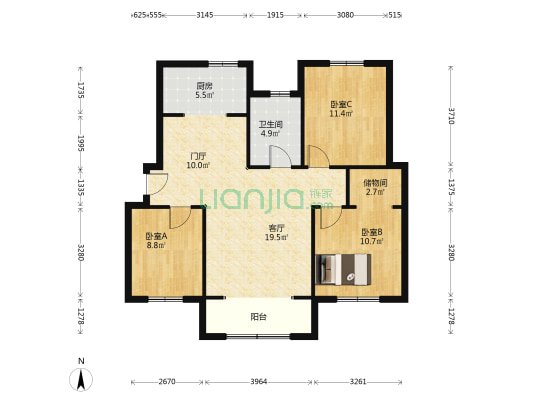 朝阳领御 3室1厅1卫 119平方