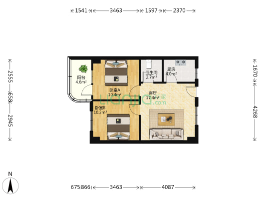 舒心苑 2室1厅1卫 66平方