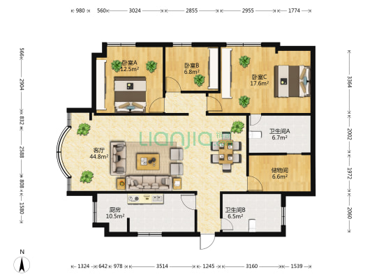 益珑大厦 3室1厅2卫 146平方