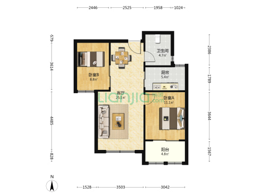 和谐家园 2室1厅1卫 82平方