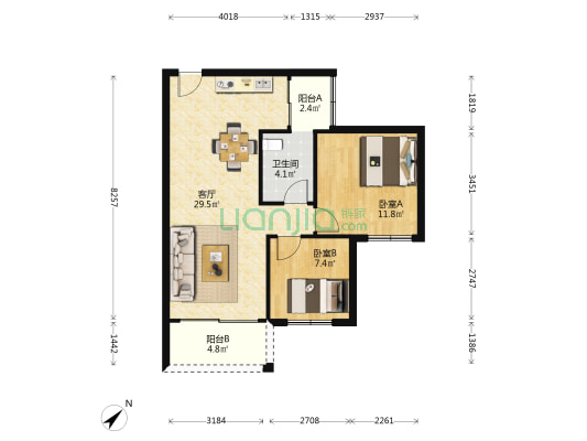 碧桂园假日半岛B区 2室1厅1卫 65平方