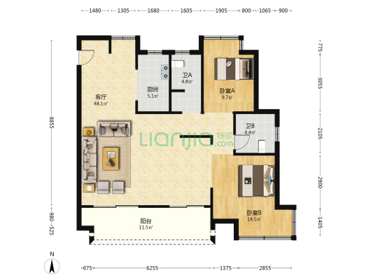 云上上饶 2室1厅2卫 121平方